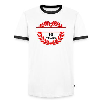 Name banner ten years, heart laurel wreath - Men's Ringer Shirt - white/black - Front - AI Model Female 172 light (172cm) & AI Model Male 178 dark (178cm)