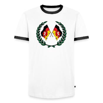 Drapeaux Couronne de laurier de Basse-Saxe - T-shirt contrasté Homme - blanc/noir - Devant - AI Model Female 172 light (172cm) & AI Model Male 178 dark (178cm)