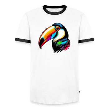 Toucan - Men's Ringer Shirt - white/black - Front - AI Model Female 172 light (172cm) & AI Model Male 178 dark (178cm)