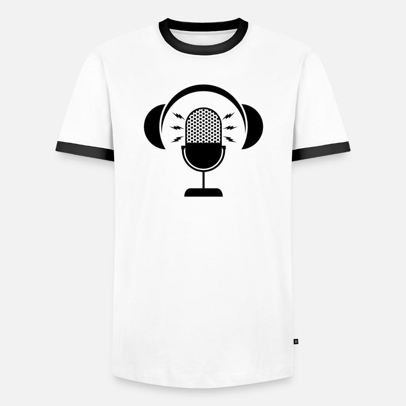 Podcast-Mikrofon & Kopfhörer - Männer Kontrast-T-Shirt - Weiß/Schwarz