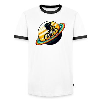 Cyclist on Saturn - Men's Ringer Shirt - white/black - Front - AI Model Female 172 light (172cm) & AI Model Male 178 dark (178cm)