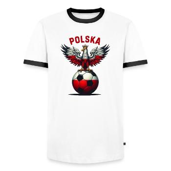 Polish football - Men's Ringer Shirt - white/black - Front - AI Model Female 172 light (172cm) & AI Model Male 178 dark (178cm)