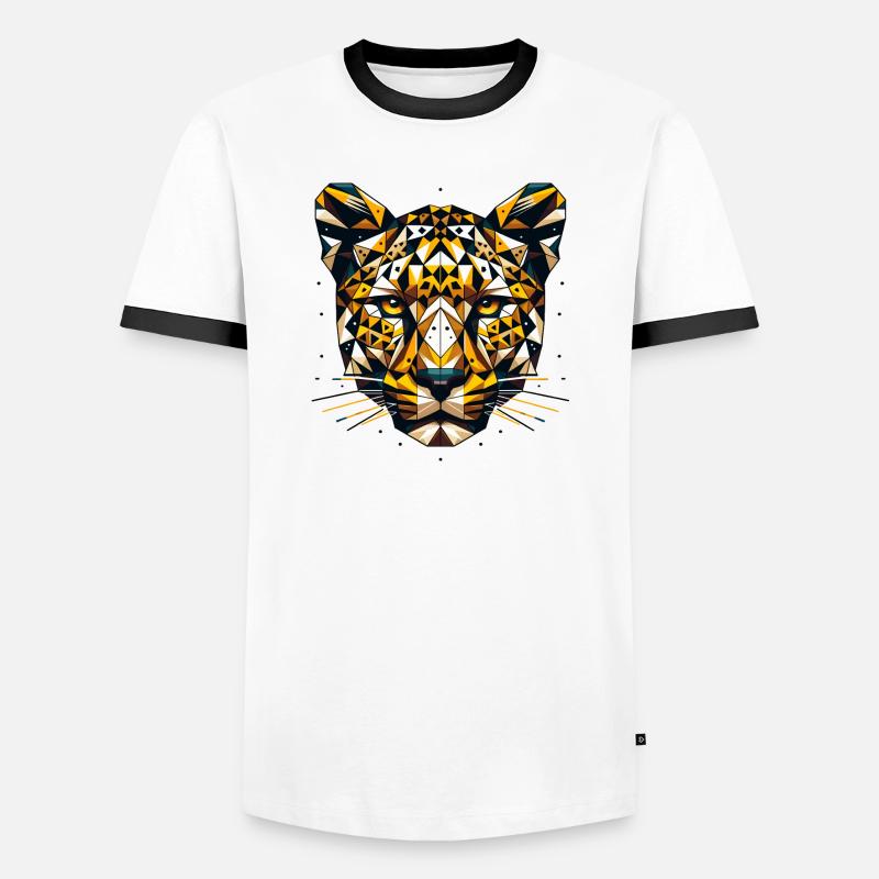 Geometric Leopard Head Polygons Motif - Men's Ringer Shirt - white/black