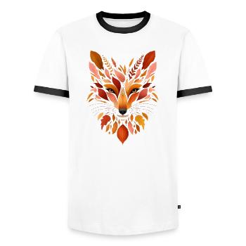 Fox head designed from different leaves - Men's Ringer Shirt - white/black - Front - AI Model Female 172 light (172cm) & AI Model Male 178 dark (178cm)