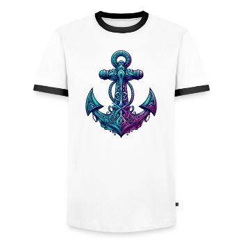 An Anchor - Men's Ringer Shirt - white/black - Front - AI Model Female 172 light (172cm) & AI Model Male 178 dark (178cm)