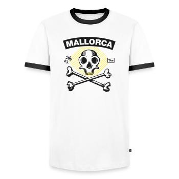 Majorque – Per mille pirate sous les palmiers - T-shirt contrasté Homme - blanc/noir - Devant - AI Model Female 172 light (172cm) & AI Model Male 178 dark (178cm)
