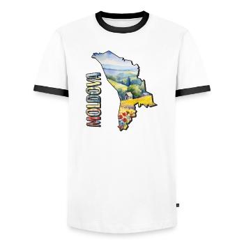 Watercolor Map of Moldova - Men's Ringer Shirt - white/black - Front - AI Model Female 172 light (172cm) & AI Model Male 178 dark (178cm)