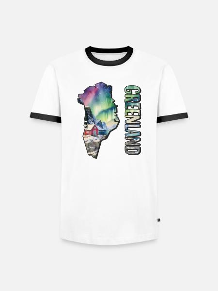 Akvarel Kort Grønland - Herre kontrast-T-shirt - hvid/sort