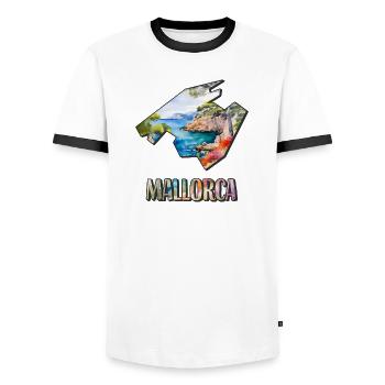 Aquarell Landkarte Mallorca - Männer Kontrast-T-Shirt - Weiß/Schwarz - Vorne - AI Model Female 172 light (172cm) & AI Model Male 178 dark (178cm)
