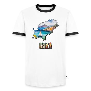 Watercolor Map Ibiza - Men's Ringer Shirt - white/black - Front - AI Model Female 172 light (172cm) & AI Model Male 178 dark (178cm)