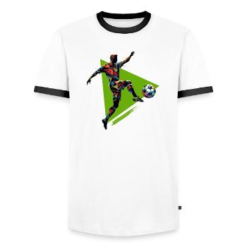 joueur de football dynamique jouant au football - T-shirt contrasté Homme - blanc/noir - Devant - AI Model Female 172 light (172cm) & AI Model Male 178 dark (178cm)