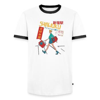 Shinjuku Shopping - Männer Kontrast-T-Shirt - Weiß/Schwarz - Vorne - AI Model Female 172 light (172cm) & AI Model Male 178 dark (178cm)