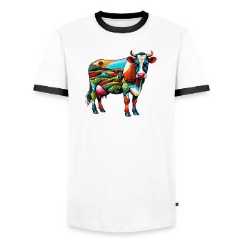 Vache - T-shirt contrasté Homme - blanc/noir - Devant - AI Model Female 172 light (172cm) & AI Model Male 178 dark (178cm)