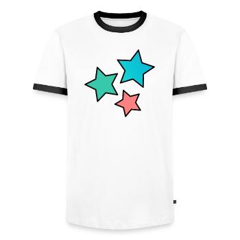 MAÎTRESSE. MERCI. MERCI MAÎTRESSE - T-shirt contrasté Homme - blanc/noir - Devant - AI Model Female 172 light (172cm) & AI Model Male 178 dark (178cm)
