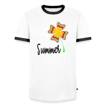 HOLIDAY. HAPPY HOLIDAYS. MISTRESS. MASTER. TEACHER - Men's Ringer Shirt - white/black - Front - AI Model Female 172 light (172cm) & AI Model Male 178 dark (178cm)