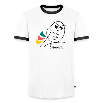 HOLIDAY. HAPPY HOLIDAYS. MISTRESS. MASTER. TEACHER - Men's Ringer Shirt - white/black - Front - AI Model Female 172 light (172cm) & AI Model Male 178 dark (178cm)
