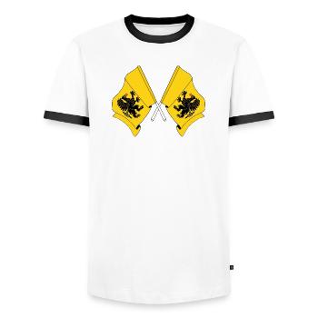 Two flags Pomeranian - Men's Ringer Shirt - white/black - Front - AI Model Female 172 light (172cm) & AI Model Male 178 dark (178cm)