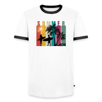 Summer - Sommer - Hawaii - Aloha - Surfer - Männer Kontrast-T-Shirt - Weiß/Schwarz - Vorne - AI Model Female 172 light (172cm) & AI Model Male 178 dark (178cm)