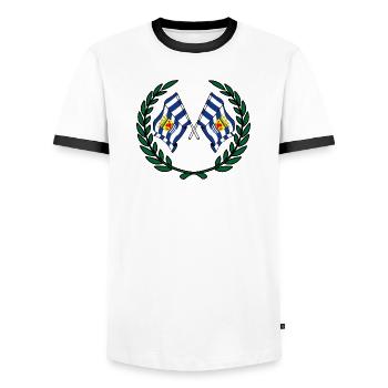 Flags province of Zeeland laurel wreath - Men's Ringer Shirt - white/black - Front - AI Model Female 172 light (172cm) & AI Model Male 178 dark (178cm)