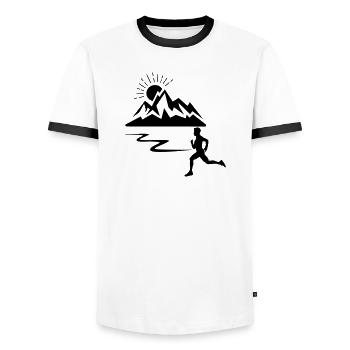 Runner man with mountains - Men's Ringer Shirt - white/black - Front - AI Model Female 172 light (172cm) & AI Model Male 178 dark (178cm)