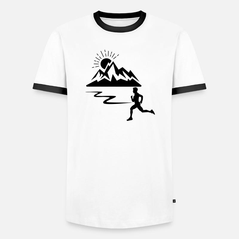 Läufer Mann mit Bergen - Männer Kontrast-T-Shirt - Weiß/Schwarz