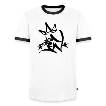 Graffiti Tag JGA Crew King 01 1C - Männer Kontrast-T-Shirt - Weiß/Schwarz - Vorne - AI Model Female 172 light (172cm) & AI Model Male 178 dark (178cm)