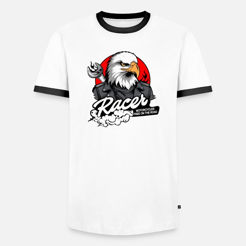 BIKER EAGLE - Men's Ringer Shirt - white/black