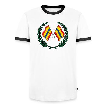 Flags province of Overijssel laurel wreath - Men's Ringer Shirt - white/black - Front - AI Model Female 172 light (172cm) & AI Model Male 178 dark (178cm)