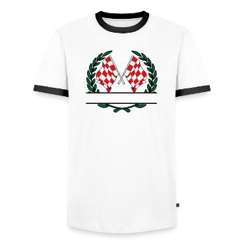 Flags province of North Brabant laurel wreath banner - Men's Ringer Shirt - white/black - Front - AI Model Female 172 light (172cm) & AI Model Male 178 dark (178cm)