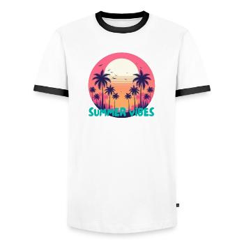 Ambiance estivale - T-shirt contrasté Homme - blanc/noir - Devant - AI Model Female 172 light (172cm) & AI Model Male 178 dark (178cm)