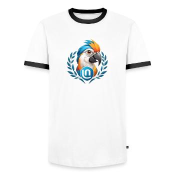 Perroquet coloré et vibrant en style cartoon - T-shirt contrasté Homme - blanc/noir - Devant - AI Model Female 172 light (172cm) & AI Model Male 178 dark (178cm)