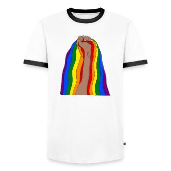 Raise your fist and be proud - Men's Ringer Shirt - white/black - Front - AI Model Female 172 light (172cm) & AI Model Male 178 dark (178cm)
