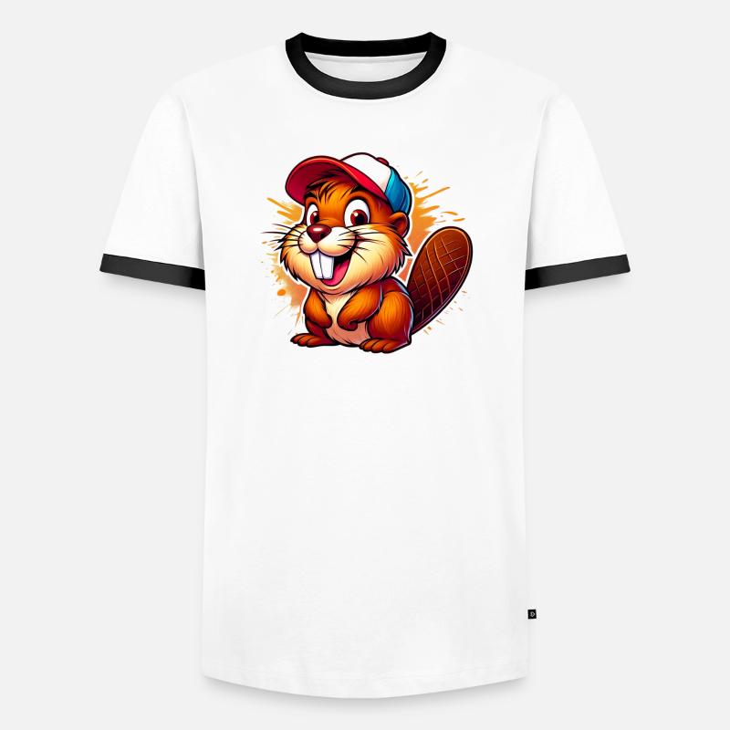 Beaver with baseball cap - Men's Ringer Shirt - white/black