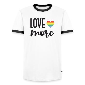 LGBT Pride Month - Love More - Men's Ringer Shirt - white/black - Front - AI Model Female 172 light (172cm) & AI Model Male 178 dark (178cm)