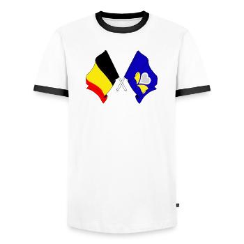 Flag Belgium, the Brussels Capital Region - Men's Ringer Shirt - white/black - Front - AI Model Female 172 light (172cm) & AI Model Male 178 dark (178cm)