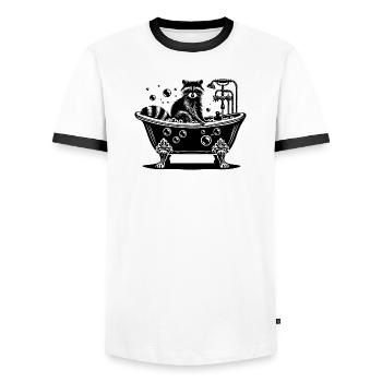Cute raccoon in the bathtub - Men's Ringer Shirt - white/black - Front - AI Model Female 172 light (172cm) & AI Model Male 178 dark (178cm)
