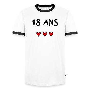18. 18 JAHRE ALT. 18. JAHRESTAG. 18. GEBURTSTAG. - Männer Kontrast-T-Shirt - Weiß/Schwarz - Vorne - AI Model Female 172 light (172cm) & AI Model Male 178 dark (178cm)