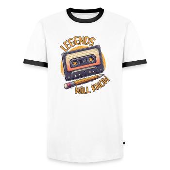 Legends Will Know: The Cassette Tape and Pencil - Men's Ringer Shirt - white/black - Front - AI Model Female 172 light (172cm) & AI Model Male 178 dark (178cm)
