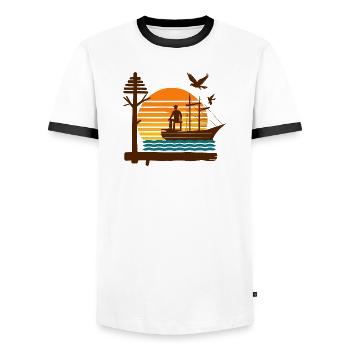 Sailboat Tours - Men's Ringer Shirt - white/black - Front - AI Model Female 172 light (172cm) & AI Model Male 178 dark (178cm)