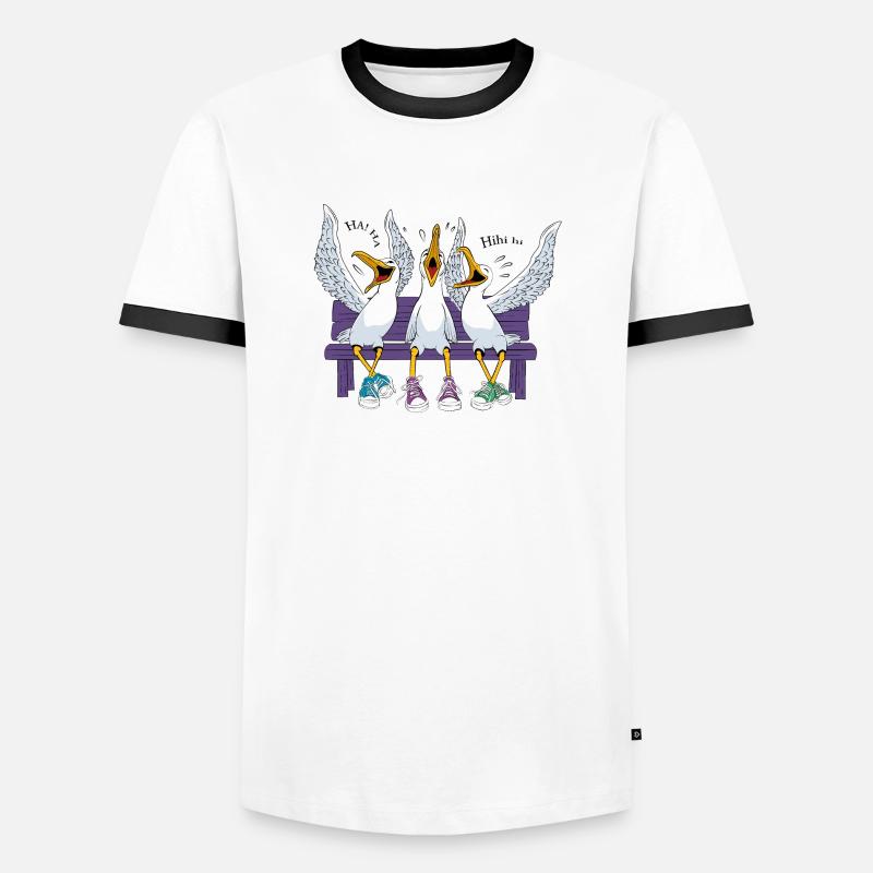 Seagulls on Beach Bench - Men's Ringer Shirt - white/black