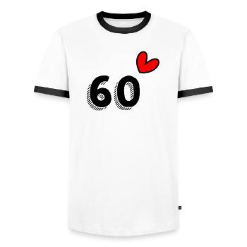 60. 60 ANS. 60e ANNIVERSAIRE. ANNIVERSAIRE 60 ANS. - T-shirt contrasté Homme - blanc/noir - Devant - AI Model Female 172 light (172cm) & AI Model Male 178 dark (178cm)