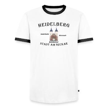 Porte du pont de Heidelberg, dessin, Allemagne - T-shirt contrasté Homme - blanc/noir - Devant - AI Model Female 172 light (172cm) & AI Model Male 178 dark (178cm)