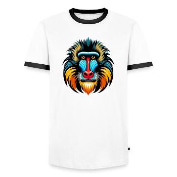 Mandrill monkey - Men's Ringer Shirt - white/black - Front - AI Model Female 172 light (172cm) & AI Model Male 178 dark (178cm)