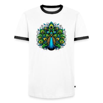 Peacock - Men's Ringer Shirt - white/black - Front - AI Model Female 172 light (172cm) & AI Model Male 178 dark (178cm)
