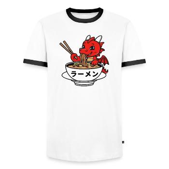 Niedlicher Drache genießt japanische Ramen - Männer Kontrast-T-Shirt - Weiß/Schwarz - Vorne - AI Model Female 172 light (172cm) & AI Model Male 178 dark (178cm)