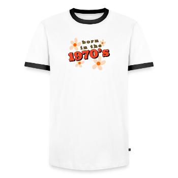 born in the 1970 - Männer Kontrast-T-Shirt - Weiß/Schwarz - Vorne - AI Model Female 172 light (172cm) & AI Model Male 178 dark (178cm)