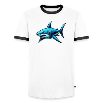 Shark - Men's Ringer Shirt - white/black - Front - AI Model Female 172 light (172cm) & AI Model Male 178 dark (178cm)
