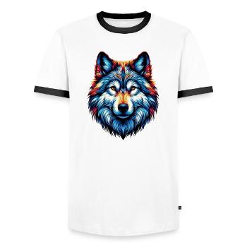 Wolf - Men's Ringer Shirt - white/black - Front - AI Model Female 172 light (172cm) & AI Model Male 178 dark (178cm)