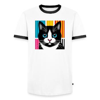 Chat - T-shirt contrasté Homme - blanc/noir - Devant - AI Model Female 172 light (172cm) & AI Model Male 178 dark (178cm)