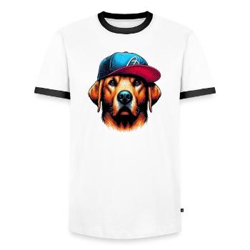Dog - Men's Ringer Shirt - white/black - Front - AI Model Female 172 light (172cm) & AI Model Male 178 dark (178cm)